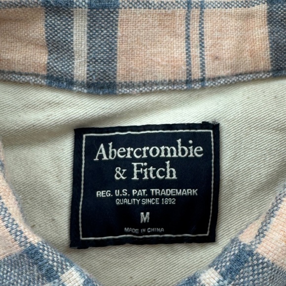 Abercrombie & Fitch Flannel Plaid Button Up Shirt Peach Blue White - Picture 4 of 8